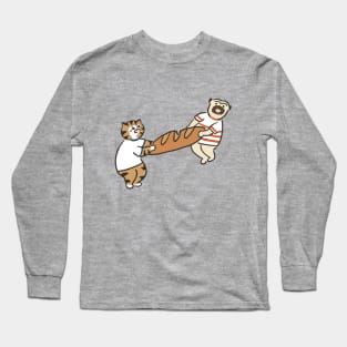 funny pug and cat making bread Long Sleeve T-Shirt